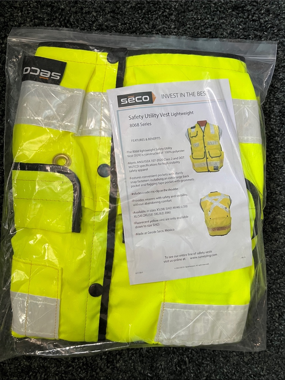 SECO High-Visibility Safety Utility Vest - Neon Yellow 2XL